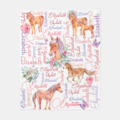 女パーソナライズされたの子の名前とポニーのコラージュ フリースブランケット (正面)