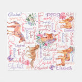 女パーソナライズされたの子の名前とポニーのコラージュ フリースブランケット (正面(横))