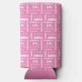 女パーソナライズされたの子の名前ピンク スリム缶クーラー (裏面)