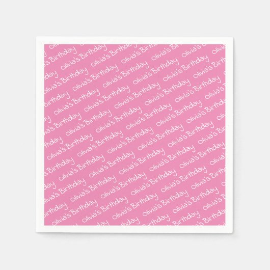 女パーソナライズされたの子の名前誕生日ピンクパーティー スタンダードカクテルナプキン (正面)