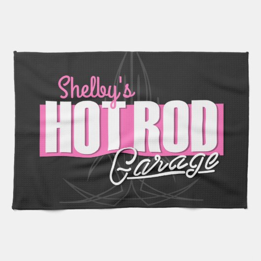 女パーソナライズされたの子の名前Pinstripesガ改造レージ キッチンタオル (横)