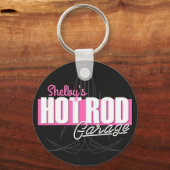 女パーソナライズされたの子の名前Pinstripesガ改造レージ キーホルダー (正面)