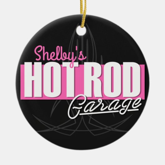 女パーソナライズされたの子の名前Pinstripesガ改造レージ セラミックオーナメント (正面)