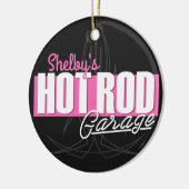 女パーソナライズされたの子の名前Pinstripesガ改造レージ セラミックオーナメント (左)