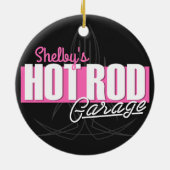 女パーソナライズされたの子の名前Pinstripesガ改造レージ セラミックオーナメント (裏面)