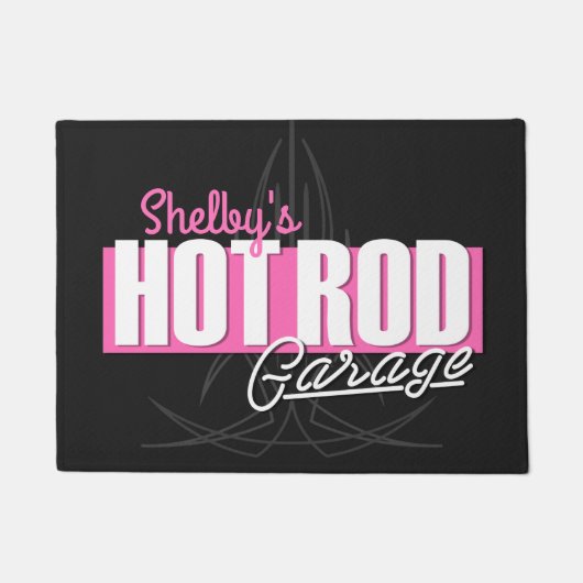 女パーソナライズされたの子の名前Pinstripesガ改造レージ ドアマット (正面)