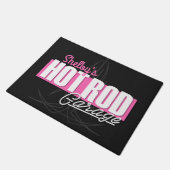 女パーソナライズされたの子の名前Pinstripesガ改造レージ ドアマット (アングル)