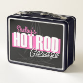 女パーソナライズされたの子の名前Pinstripesガ改造レージ メタルランチボックス (裏面)