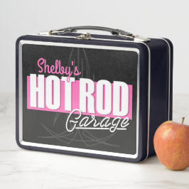 女パーソナライズされたの子の名前Pinstripesガ改造レージ メタルランチボックス