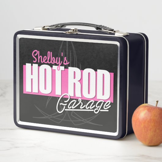 女パーソナライズされたの子の名前Pinstripesガ改造レージ メタルランチボックス (インサイチュ)