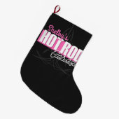 女パーソナライズされたの子の名前Pinstripesガ改造レージ ラージクリスマスストッキング (正面 (吊り時))