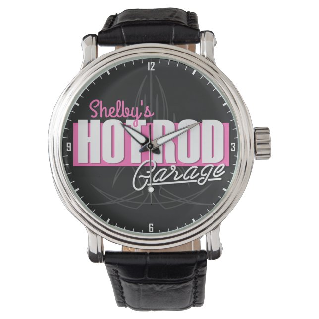 女パーソナライズされたの子の名前Pinstripesガ改造レージ 腕時計 (正面)