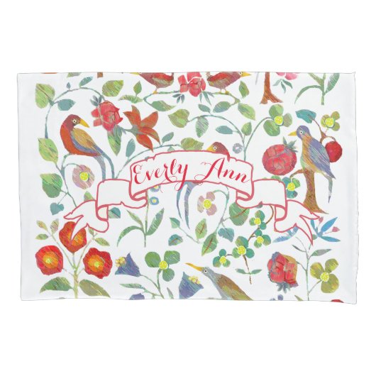 女パーソナライズされたの子の部屋の水の色の鳥のフローラ 枕カバー (正面)