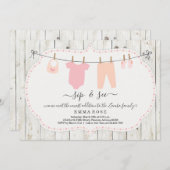 女パーソナライズされたの子のsipと参照招待状- 素朴 招待状 (正面/裏面)