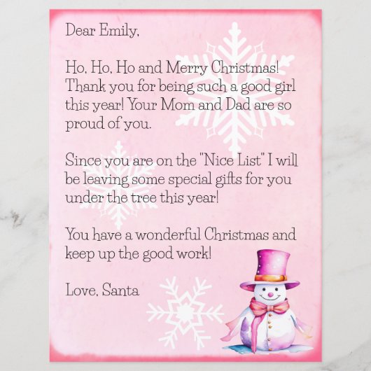 女パーソナライズされたの子へのサンタクロースからの手紙 (正面)