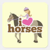 女パーソナライズされたの子への贈り物 – 私のハートは馬が大好き スクエアシール (正面)