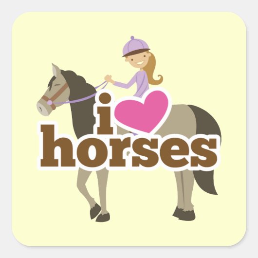 女パーソナライズされたの子への贈り物 – 私のハートは馬が大好き スクエアシール (正面)