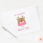 女パーソナライズされたの子トナカイのクリスマスプレゼント スクエアシール (封筒)