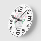 女パーソナライズされたの子ハートゾウ子供部屋ルーム ラウンド壁時計 (傾斜)