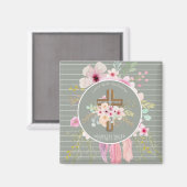 女パーソナライズされたの子バプテスマ – フローラクロスセージ マグネット (正面/裏面)