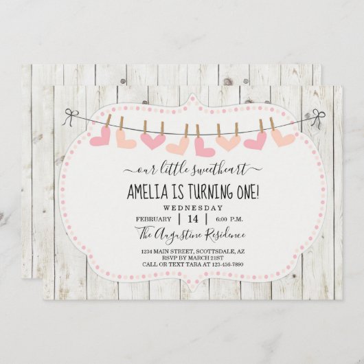 女パーソナライズされたの子バレンタインデー誕生日パーティー 招待状 (正面/裏面)