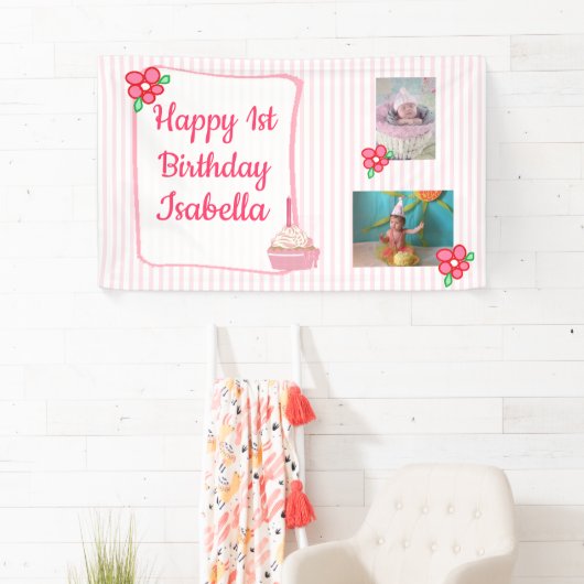 女パーソナライズされたの子ピンクの誕生日バナー 横断幕 (インサイチュ)