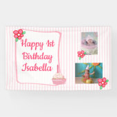 女パーソナライズされたの子ピンクの誕生日バナー 横断幕 (横)