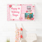 女パーソナライズされたの子ピンクの誕生日バナー 横断幕 (インサイチュ)