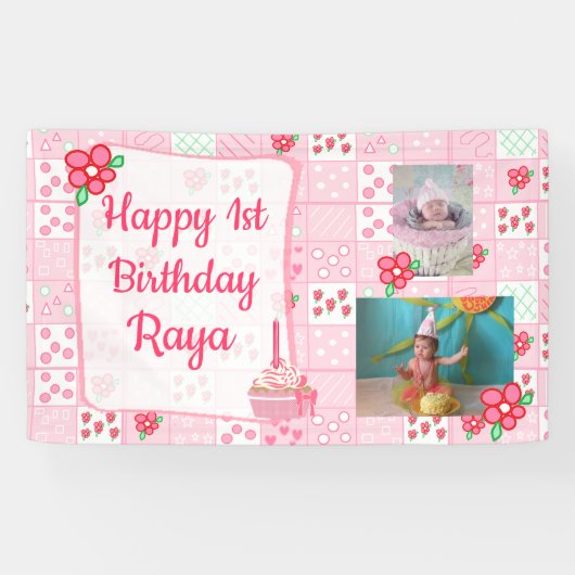 女パーソナライズされたの子ピンクの誕生日バナー 横断幕 (横)