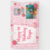 女パーソナライズされたの子ピンクの誕生日バナー 横断幕 (縦)