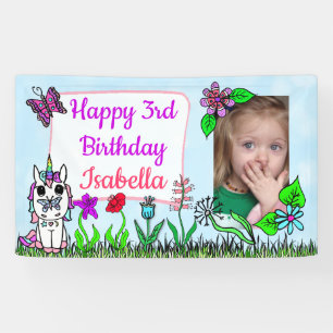 女パーソナライズされたの子ピンクの誕生日バナー 横断幕