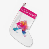 女パーソナライズされたの子ホッケーゴアリーピンク水色 スモールクリスマスストッキング (正面 (吊り時))