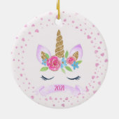 女パーソナライズされたの子用ユニコーンクリスマス飾り セラミックオーナメント (裏面)