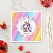女パーソナライズされたの子誕生日ユニコーン スタンダードランチョンナプキン (インサイチュ)