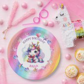 女パーソナライズされたの子誕生日ユニコーン ペーパープレート (パーティー)