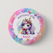 女パーソナライズされたの子誕生日ユニコーン 缶バッジ (正面)