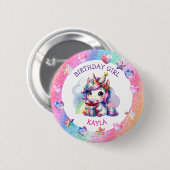 女パーソナライズされたの子誕生日ユニコーン 缶バッジ (正面&裏面)