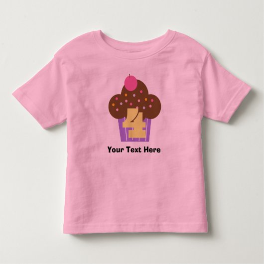 女パーソナライズされたの子4thバースデーカップケーキ トドラーTシャツ (正面)
