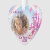 女パーソナライズされたの子6番目の誕生日写真ハートギフト オーナメント (正面)