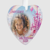 女パーソナライズされたの子6番目の誕生日写真ハートギフト オーナメント (正面)