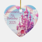 女パーソナライズされたの子7誕生日写真ハートギフト セラミックオーナメント (裏面)