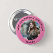 女パーソナライズされたの日写真 | 3月8日 缶バッジ (正面&裏面)