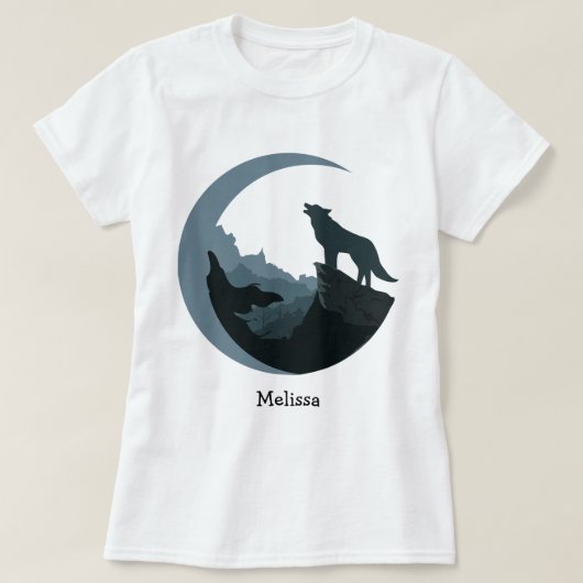 女パーソナライズされたの灰色/青の月のハウリング Tシャツ (デザイン正面)