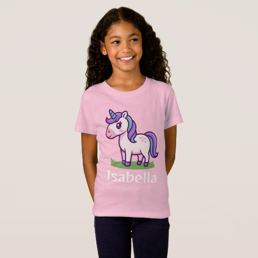 女パーソナライズされた子かわいいユニコーン馬の子供Tシャツ Tシャツ (正面フル)