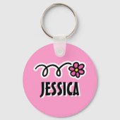 女パーソナライズされた子のキーチェーン |ピンクデイジー花 キーホルダー (正面)