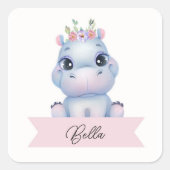 女パーソナライズされた子ヒッポ スクエアシール (正面)
