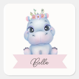 女パーソナライズされた子ヒッポ スクエアシール
