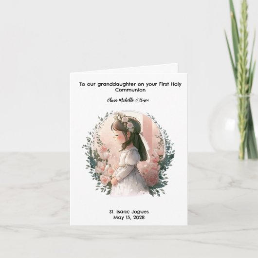 女パーソナライズされた子初の聖餐式 カード (正面)