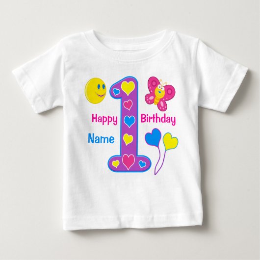 女パーソナライズされた子初誕生日シャツ名 ベビーTシャツ (正面)