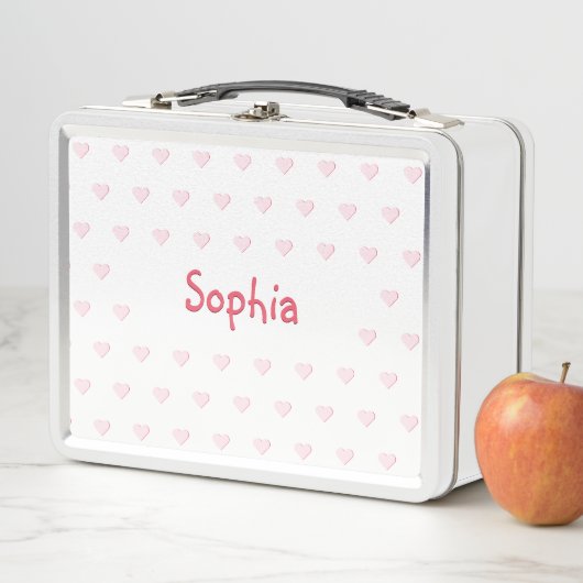 女パーソナライズされた子名ピンクハート幼稚園 メタルランチボックス (インサイチュ)